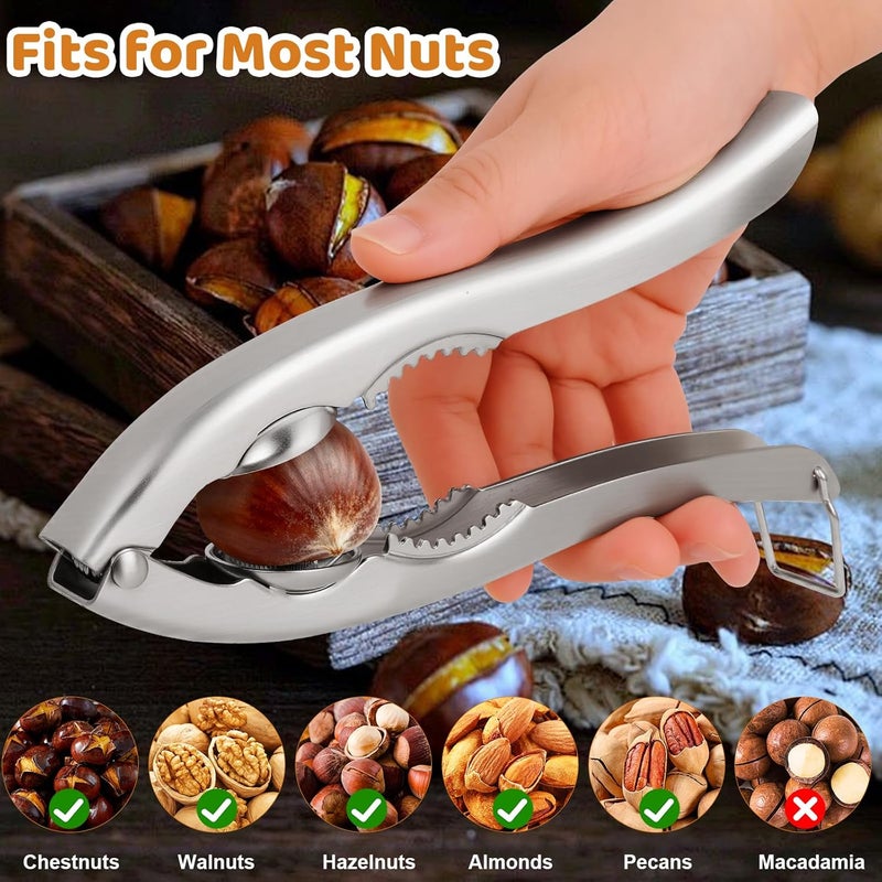 Sanchamy Upgraded 2 In 1 Chestnut Cutter Tool and Nut Cracker for All Nuts 304 Stainless Steel Walnut Cracker Chestnut Opener with 2 Picks and 2 Finger Armors - Image 5